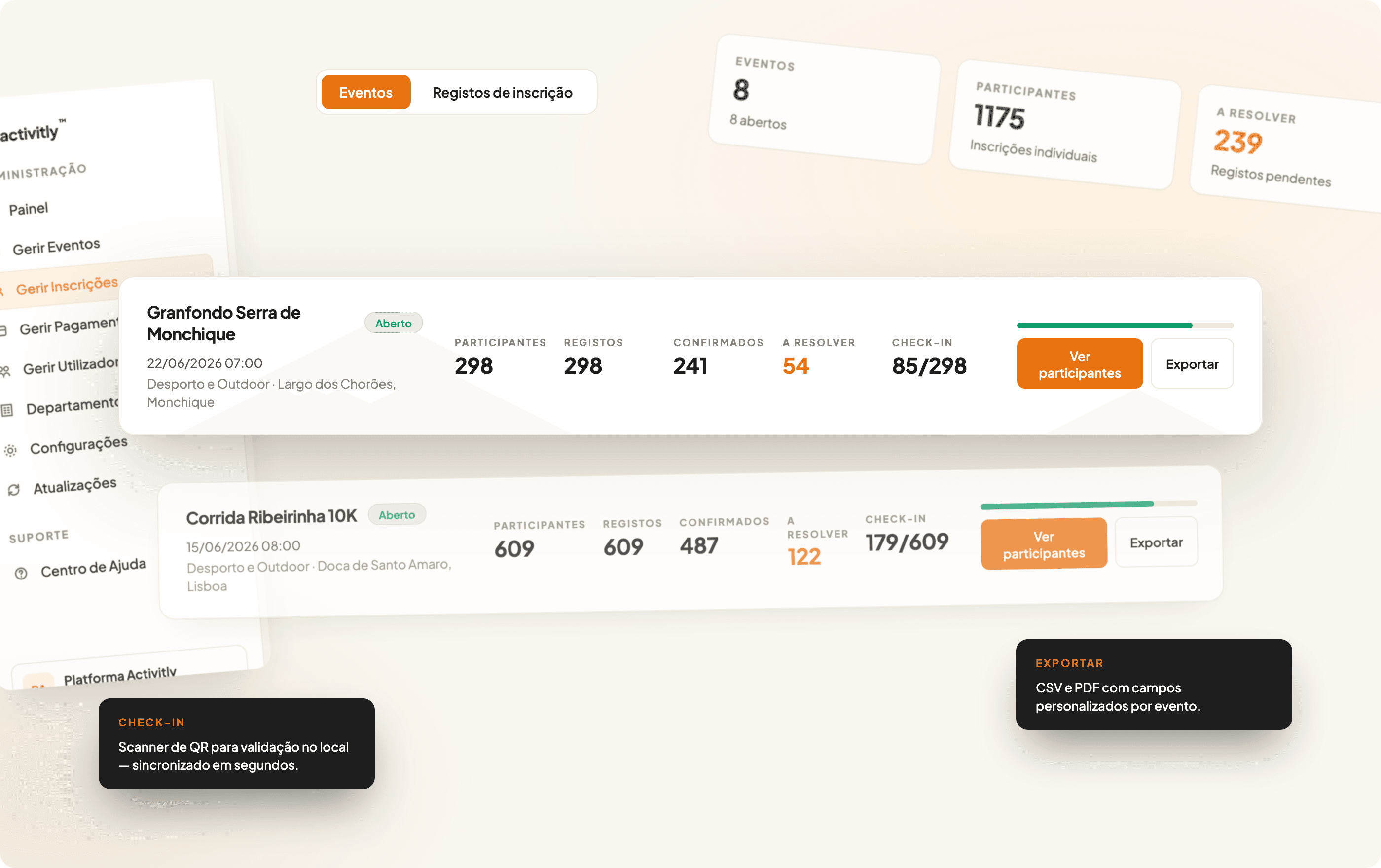 Backoffice de inscrições e check-in no Activitly
